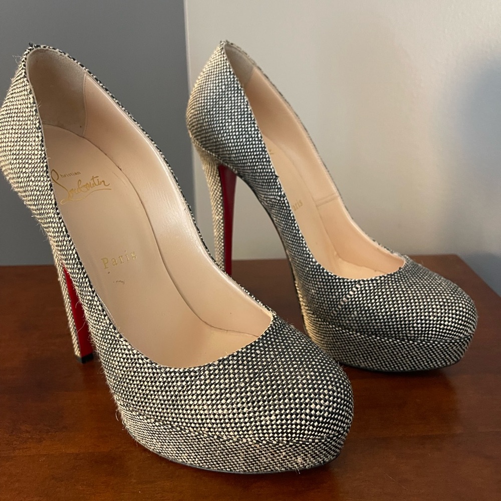 Christian Louboutin black and white check heel
